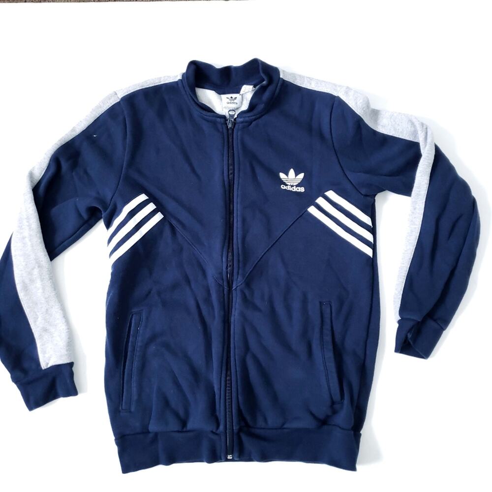 Adidas Navy White Three Stripe Zip Up Jacket Large